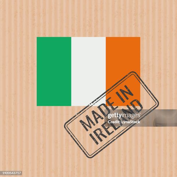 made in ireland badge vector. sticker with irish national flag. ink stamp isolated on paper background. - republic of ireland flag stock illustrations