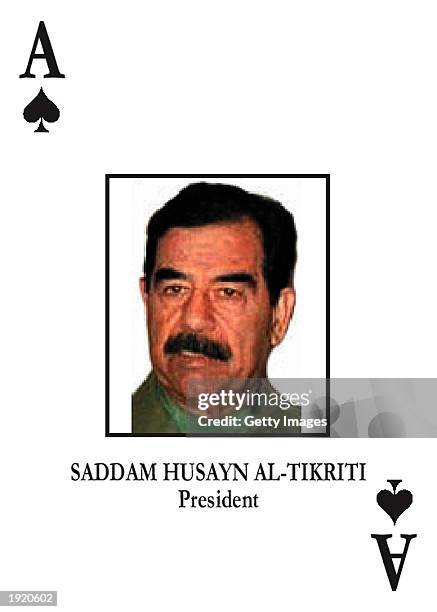 This photo released by the U.S. Department of Defense shows a playing card depicting deposed Iraqi leader Saddam Hussein as the Ace of Spades. The...