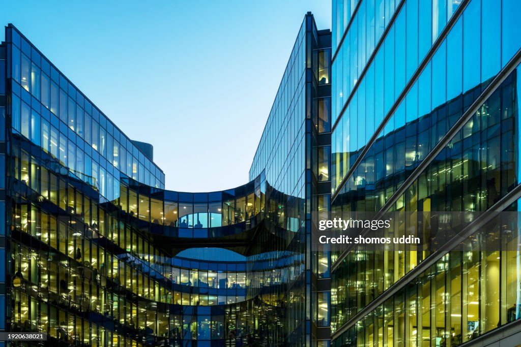 Abstract of office windows at dusk