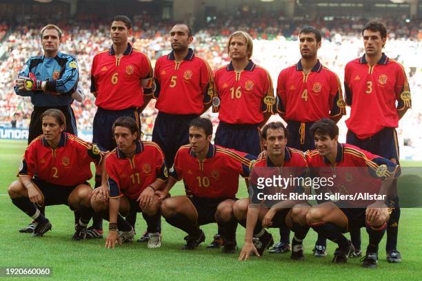 June 13: Spanish Team Group Santiago Canizares, Fernando Hierro, Abelardo, Gaizka Mendieta; Pep Guardiola; Agustín Aranzabal, Míchel Salgado;...