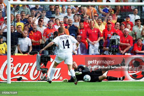 June 13: Vegard Heggem of Norway and Jose Molina during the UEFA Euro 2000 Group C match between Spain and Norway at Stadion Feyenoord 'de Kuip' on...