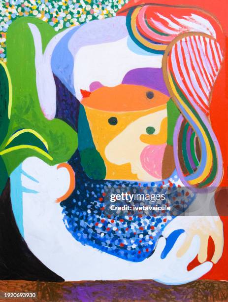 mother and baby - abstract art painting stock illustrations