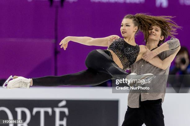 Mariia Holubtsova and Kyryl Bielobrov are performing in the ice dance rhythm dance event at the European Figure Skating Championships in Kaunas,...