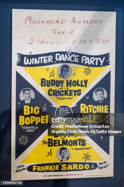 Los Angeles, CA An original poster for the Winter Dance Party which was supposed to feature Buddy Holly, Ritchie Valens and the Big Bopper on display...