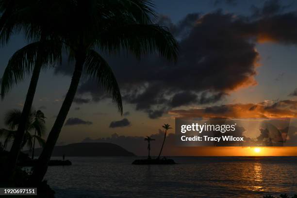 An early morning view of the ocean as the sun rises during the second round of Sony Open in Hawaii at Waialae Country Club on January 12, 2024 in...