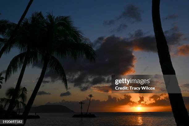 An early morning view of the ocean as the sun rises during the second round of Sony Open in Hawaii at Waialae Country Club on January 12, 2024 in...