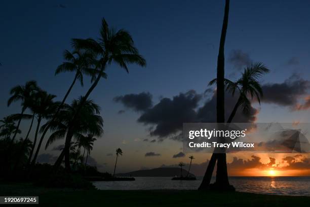 An early morning view of the ocean as the sun rises during the second round of Sony Open in Hawaii at Waialae Country Club on January 12, 2024 in...