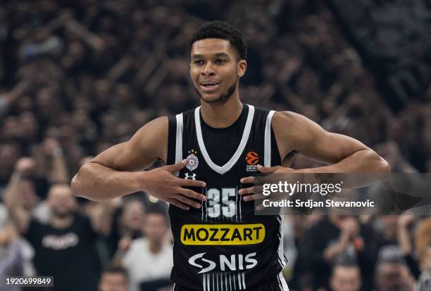 Dozier, #35 of Partizan Mozzart Bet Belgrade reacts during the Turkish Airlines EuroLeague match between Partizan Mozzart Bet Belgrade and Maccabi...