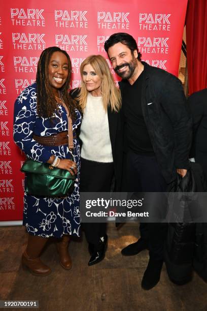 Chizzy Akudolu, Michelle Collins and Christian Vit attend the press night performance of "Kim's Convenience" at Park Theatre on January 12, 2024 in...