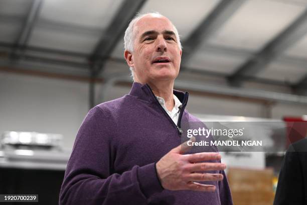 Senator Bob Casey speaks during a visit to Allentown Fire Training Academy in Allentown, Pennsylvania on January 12, 2024.