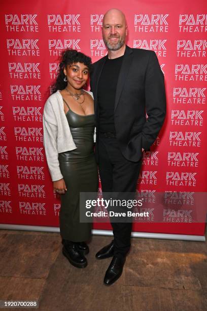 Grace Hodgett Young and Zachary James attend the press night performance of "Kim's Convenience" at Park Theatre on January 12, 2024 in London,...