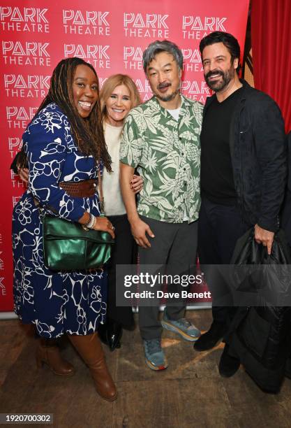 Chizzy Akudolu, Michelle Collins, Ins Choi and Christian Vit attend the press night performance of "Kim's Convenience" at Park Theatre on January 12,...
