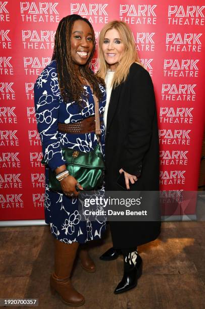 Chizzy Akudolu and Michelle Collins attend the press night performance of "Kim's Convenience" at Park Theatre on January 12, 2024 in London, England.