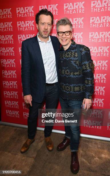 Founder and Artistic Director of the Park Theatre Jez Bond and Gareth Malone attend the press night performance of "Kim's Convenience" at Park...