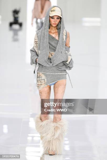 Model on the runway at Dsquared2 Men's Fall 2024 as part of Milan Men's Fashion Week held on January 12, 2024 in Milan, Italy.