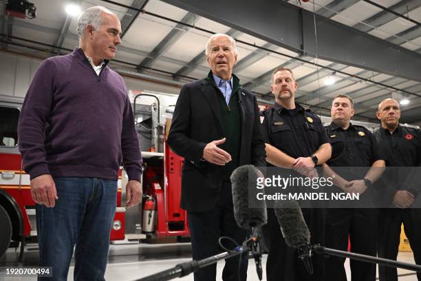 President Joe Biden speaks during a visit to Allentown Fire Training Academy in Allentown, Pennsylvania on January 12, 2024.