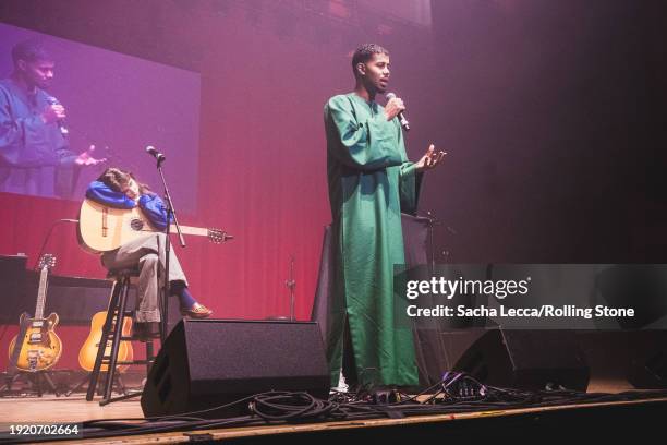 Clairo and Mustafa The Poet perform at the Artists for Aid: Gaza & Sudan Benefit Concert held at Newark Symphony Hall on January 4, 2023 in Newark,...
