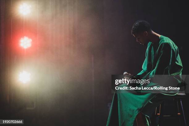 Mustafa The Poet performs at the Artists for Aid: Gaza & Sudan Benefit Concert held at Newark Symphony Hall on January 4, 2023 in Newark, New Jersey.