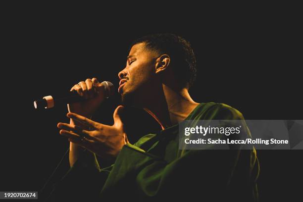 Mustafa The Poet performs at the Artists for Aid: Gaza & Sudan Benefit Concert held at Newark Symphony Hall on January 4, 2023 in Newark, New Jersey.