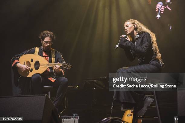 Elyanna performs at the Artists for Aid: Gaza & Sudan Benefit Concert held at Newark Symphony Hall on January 4, 2023 in Newark, New Jersey.