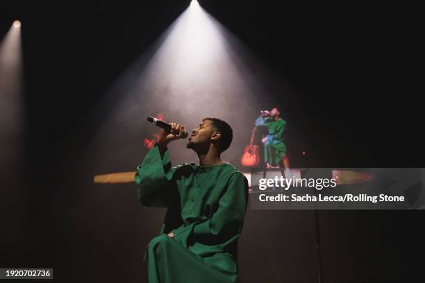 Mustafa The Poet performs at the Artists for Aid: Gaza & Sudan Benefit Concert held at Newark Symphony Hall on January 4, 2023 in Newark, New Jersey.