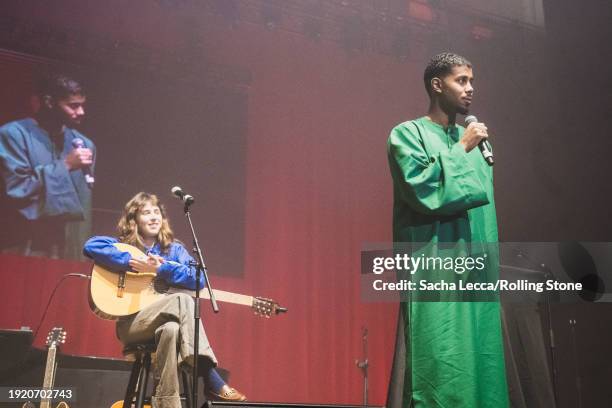 Clairo and Mustafa The Poet perform at the Artists for Aid: Gaza & Sudan Benefit Concert held at Newark Symphony Hall on January 4, 2023 in Newark,...