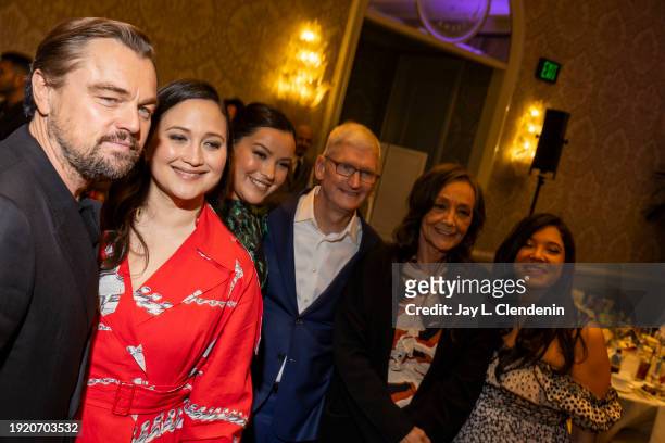 Los Angeles, CA Leonardo DiCaprio, Lily Gladstone, JaNae Collins and Tim Cook mingled during the 2023 American Film Institute Awards, at Four Seasons...