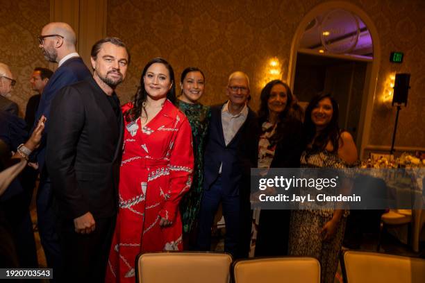 Los Angeles, CA Leonardo DiCaprio, Lily Gladstone, JaNae Collins and Tim Cook mingled during the 2023 American Film Institute Awards, at Four Seasons...