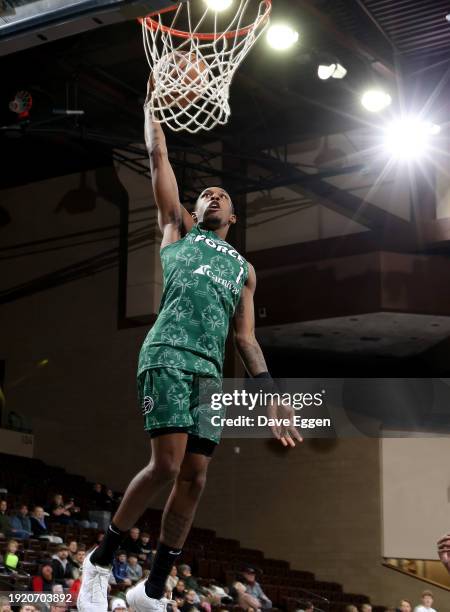 January 12: Jamaree Bouyea of the Sioux Falls Skyforce lays the ball up against the Austin Spurs during their game at the Sanford Pentagon on January...