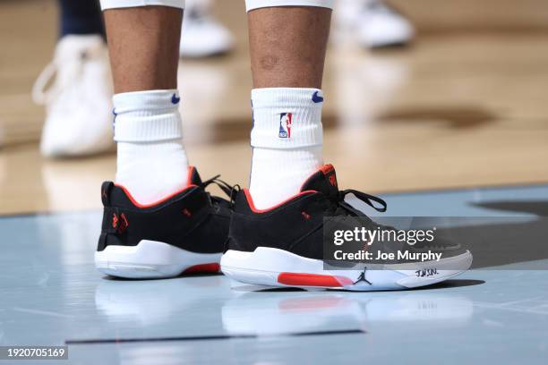 The sneakers worn by Russell Westbrook of the LA Clippers during the game against the Memphis Grizzlies on January 12, 2024 at FedExForum in Memphis,...