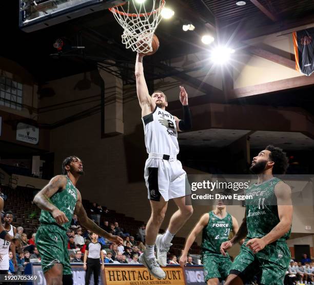 January 12: Erik Stevenson of the Austin Spurs lays the ball up against the Sioux Falls Skyforce during their game at the Sanford Pentagon on January...