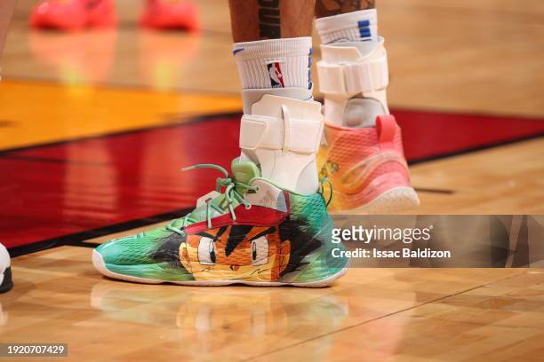 The sneakers worn by Cole Anthony of the Orlando Magic during the game against the Miami Heat on January 12, 2024 NBAE at Kaseya Center in Miami,...