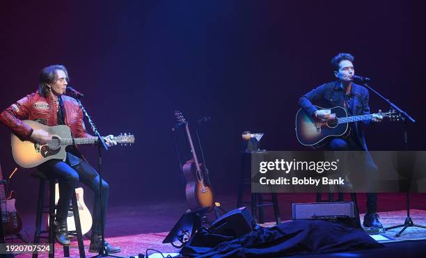 Rick Springfield and Richard Marx perform during 'An Acoustic Evening Together' at St. George Theatre on January 12, 2024 in New York City.