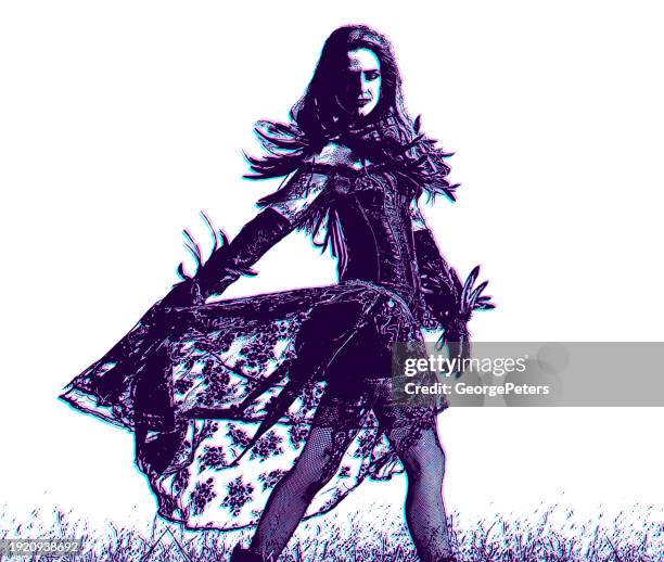 female influencer outdoors with glitch technique - burning man festival stock illustrations