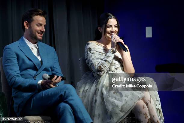 Evan Williams and Sadie Laflamme-Snow participate in the Q&A during Hallmark Channel’s premiere event at The Whitby Hotel in New York City...