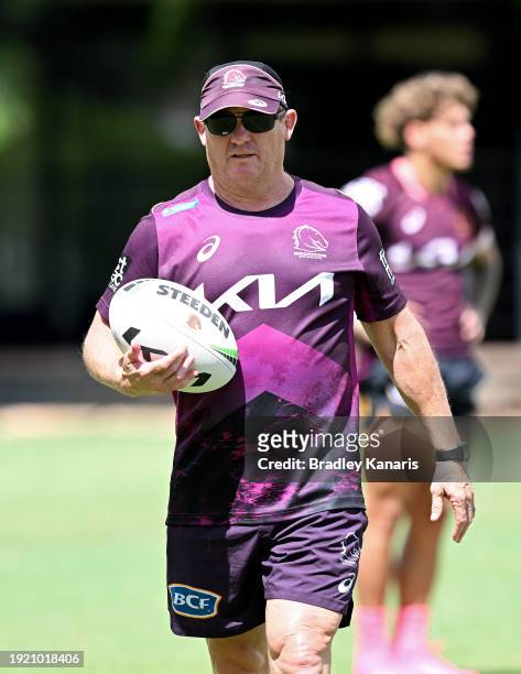 Coach Kevin Walters is seen during a Brisbane Broncos NRL training session at Red Hill on January 10, 2024 in Brisbane, Australia.