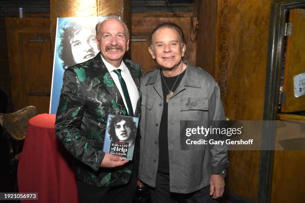 Author Mark Bego and singer Lou Christie attend the release celebration of the new book, "Joe Cocker: With a Lot of Help from His Friends" at The...