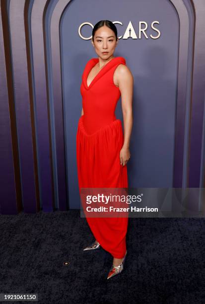 Greta Lee attends the Academy Of Motion Picture Arts & Sciences' 14th Annual Governors Awards at The Ray Dolby Ballroom on January 09, 2024 in...