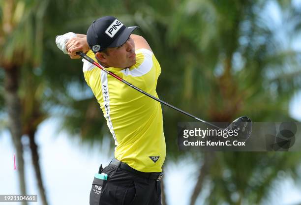 Taiga Semikawa of Japan tees off the 14th hole during a practice round prior to the Sony Open in Hawaii at Waialae Country Club on January 09, 2024...