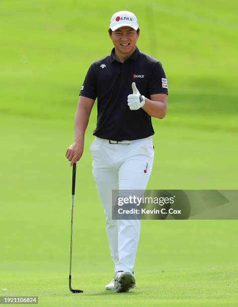 Rintaro Nakano of Japan walks the 14th green during a practice round prior to the Sony Open in Hawaii at Waialae Country Club on January 09, 2024 in...