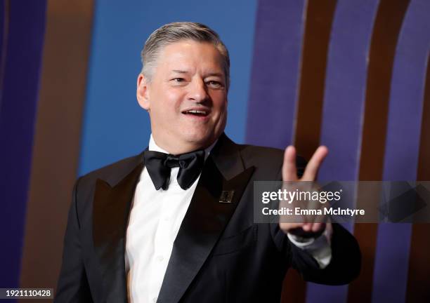 Ted Sarandos attend the Academy Of Motion Picture Arts & Sciences' 14th Annual Governors Awards at The Ray Dolby Ballroom on January 09, 2024 in...