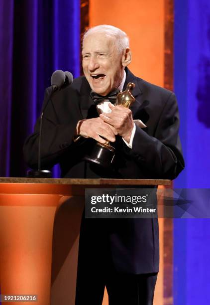 Mel Brooks accepts an honorary Oscar onstage during the Academy Of Motion Picture Arts & Sciences' 14th Annual Governors Awards at The Ray Dolby...