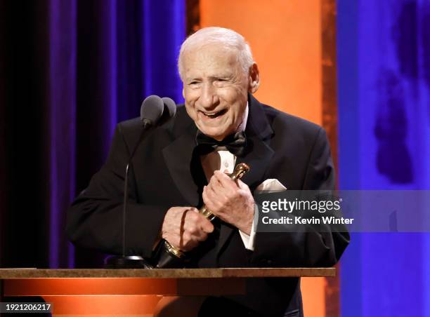 Mel Brooks accepts an honorary Oscar onstage during the Academy Of Motion Picture Arts & Sciences' 14th Annual Governors Awards at The Ray Dolby...