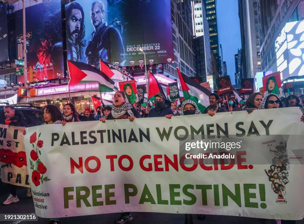 Pro-Palestinians in New York City join 'Shut down colonial feminism' rally in front of Senator Kristen Gillibrand's office, UN Women office and New...