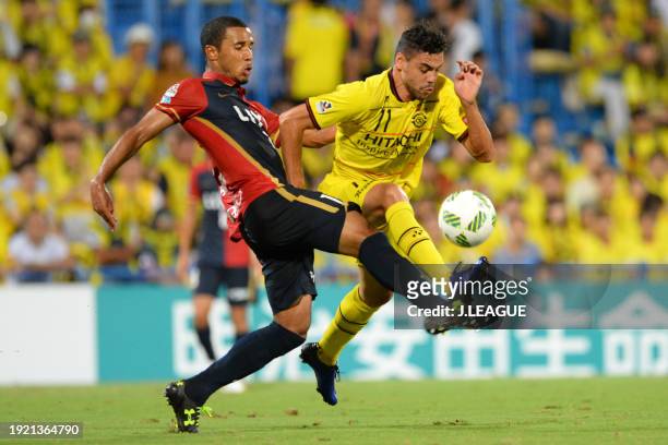 Diego Oliveira of Kashiwa Reysol and Wellington Daniel Bueno of Kashima Antlers compete for the ball during the J.League J1 second stage match...