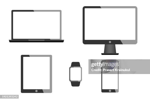 set of computer, smartphone, laptop and  tablet emoticon. vector style - text vector stock pictures, royalty-free photos & images