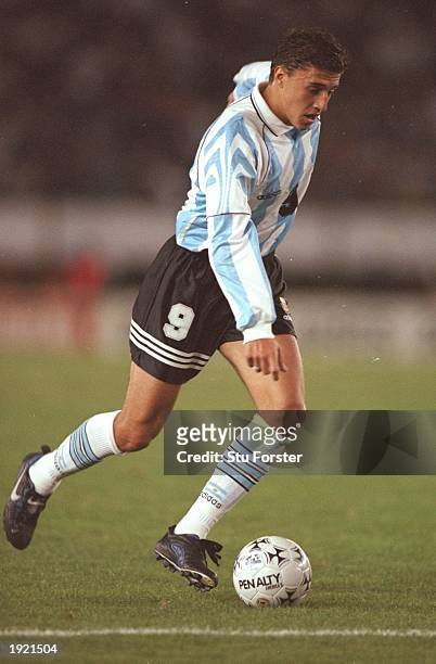 Hernan Crespo of Argentina in action during the World Cup Qualifier against Peru at the River Plate Stadium in Buenos Aires, Argentina. Argentina won...
