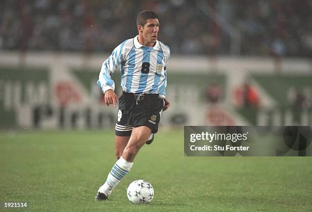 Diego Simeone of Argentina in action during the World Cup Qualifier against Peru at the River Plate Stadium in Buenos Aires, Argentina. Argentina won...