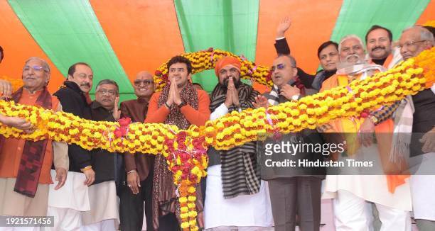 Bihar BJP president Samrat Choudhary with Bharatiya Janata Yuva Morcha national president Tejashwi Surya, Union Minister Nityanand Rai and others...
