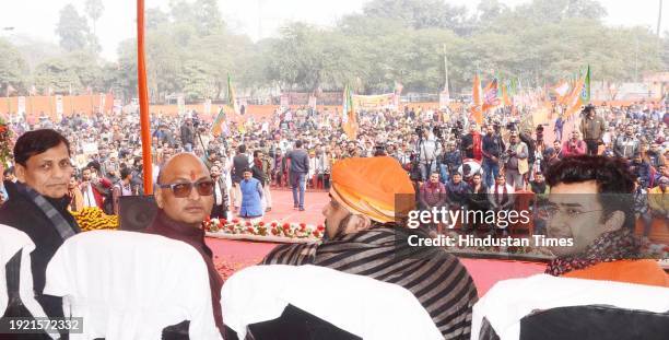 Bihar BJP president Samrat Choudhary with Bharatiya Janata Yuva Morcha national president Tejashwi Surya, Union Minister Nityanand Rai and others...